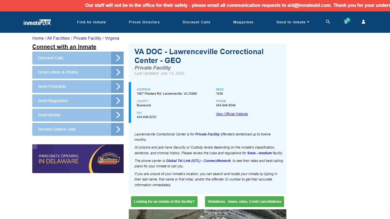 VA DOC - Lawrenceville Correctional Center - GEO - Inmate ...